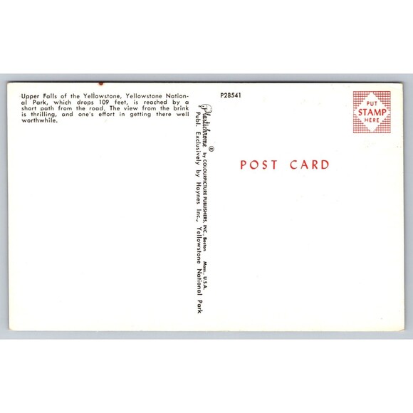 Postcard Wyoming Yellowstone National Park Upper Falls WY c1960s Vintage Tourist - Picture 2 of 2